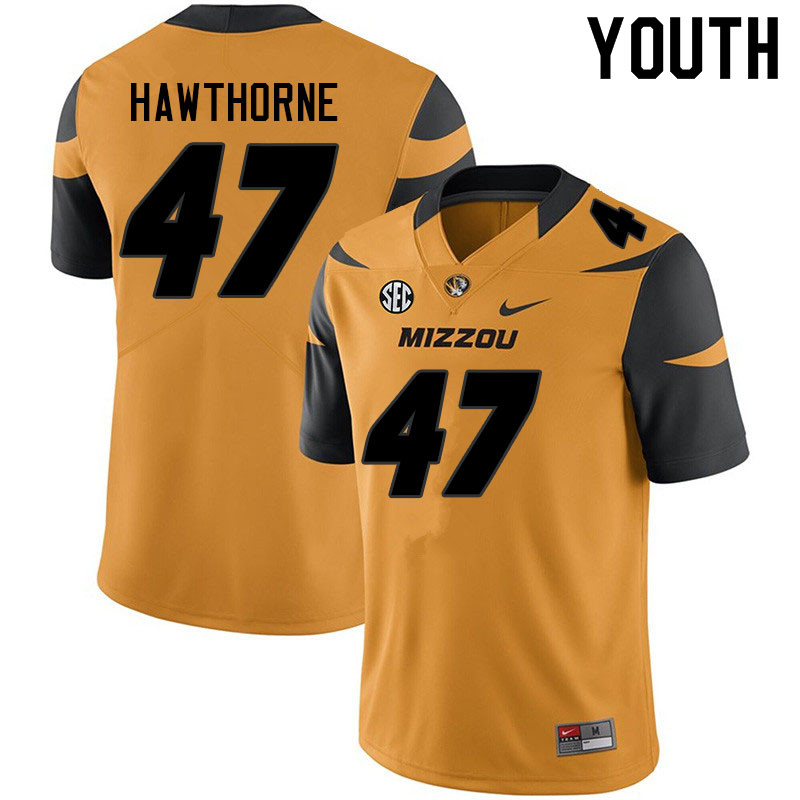 Youth #47 Daniel Hawthorne Missouri Tigers College Football Jerseys Sale-Yellow - Click Image to Close